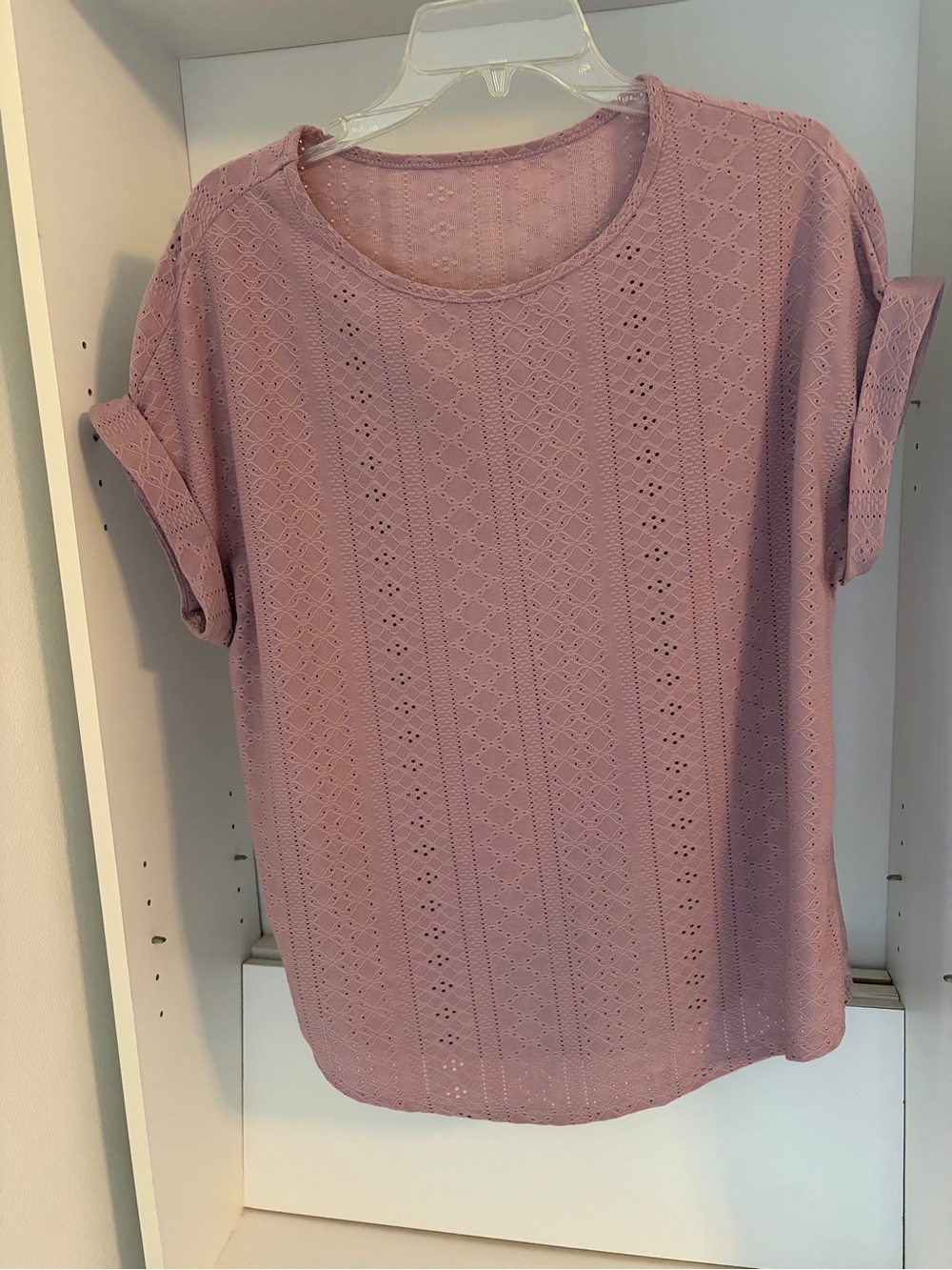Women’s Eyelet Knit Short Sleeve Top - Dusty Rose